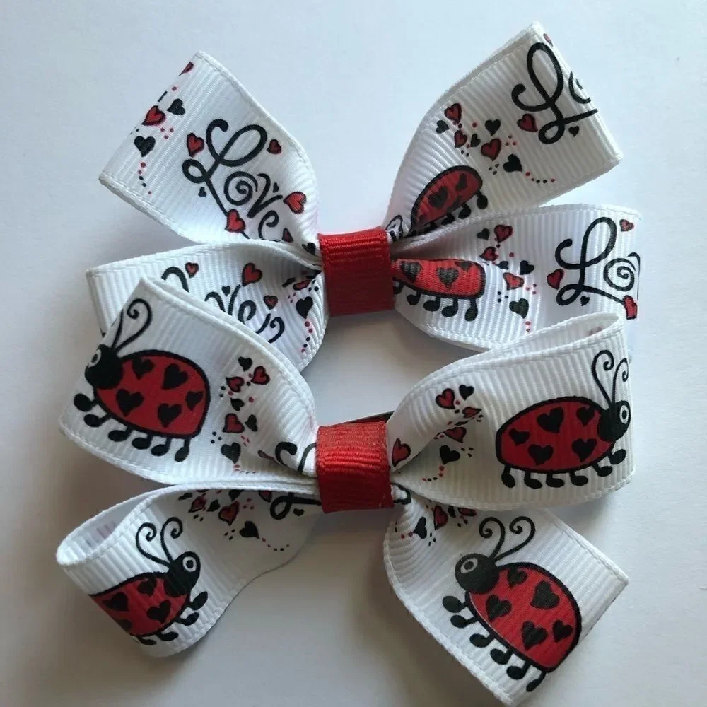 Bow pair hair bows accessories Love bug ladybug
